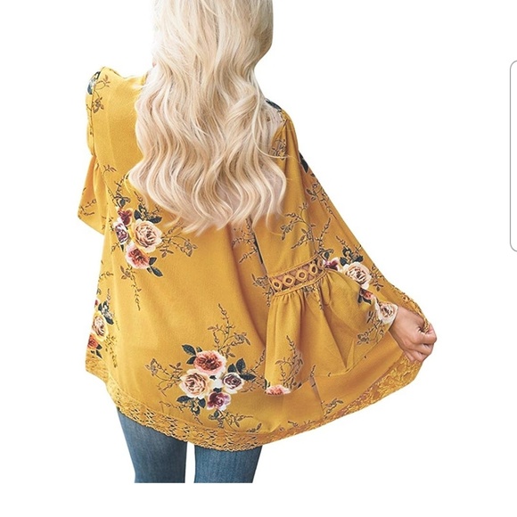 Mustard Floral Kimono Lace Inset - Picture 4 of 5